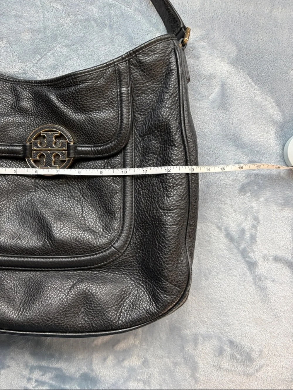 Tory Burch Black Leather Shoulder Hobo Bag with Signature Medallion